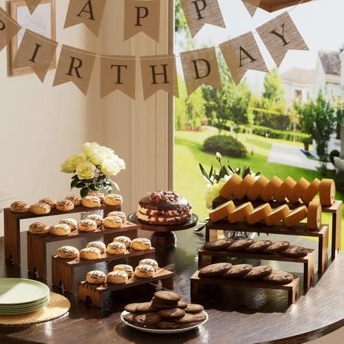 2 Set Wooden Tiered Risers Display Stands for Vendor Events,Stackable Wood Cupcake Display Stand,Farmhouse Decor Wood Dessert Table Display Set,Vendor Booth Display Items,Food Display Risers for Party