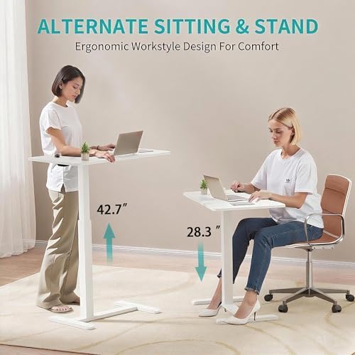 GallopFun Rolling Teacher Standing Desk with Hidden Wheels,Pneumatic Mobile Laptop Table Height Adjustable Small Sit Standing Desk for Home Office,White
