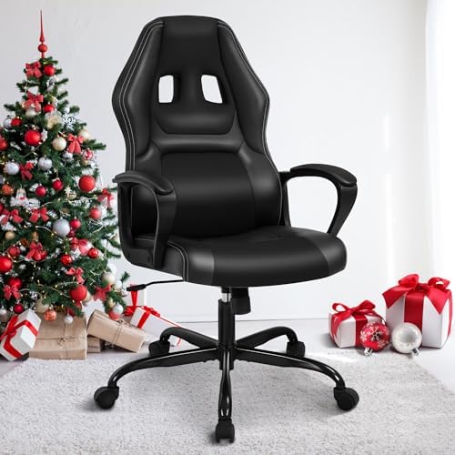 Black Ergonomic Gaming Chair - Adjustable High Back & Armrest, PU Leather, 360 Swivel, Heavy Duty for Kids, Teens & Adults