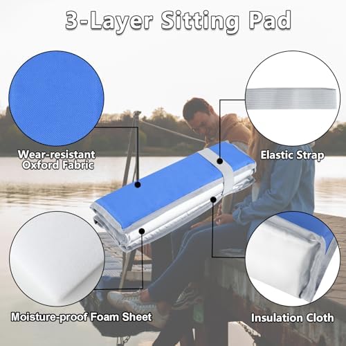 Cosmos 2 Pcs Foldable Seat Cushion Sitting Pad Portable Camping Sit Cushion Sitting Mat Foam Insulated Seat Pad, Waterproof Seating Mat with Strap for Travel Picnic Hiking Fishing