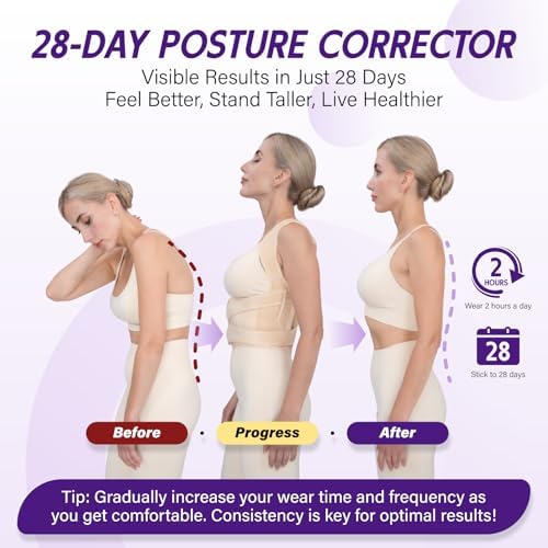 Back Brace Posture Corrector for Women & Men, Adjustable Full Back Support, Shoulder Straightener for Upper & Lower Back Pain Relief-Scoliosis, Hunchback, Waist Trainer (Medium, Beige)