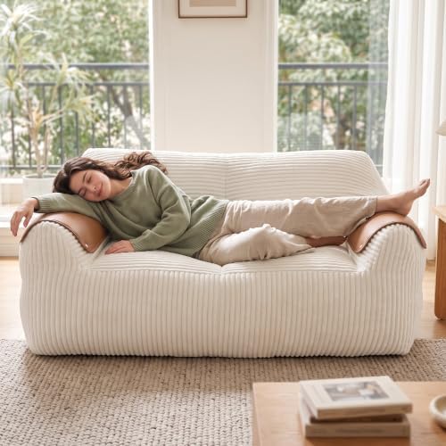 Homkdom Bean Bag Chairs for Adults, Lazy Loveseat Sofa with Armrests, White
