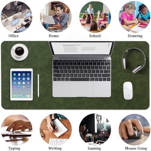 Distressed Leather Desk Mat - Non-Slip PU Leather Desk Pad Protector - Large Waterproof Mouse Pad Computer Keyboard Desk Mat Desk Accessories for Office & Home (Forest Green, 36"x17")