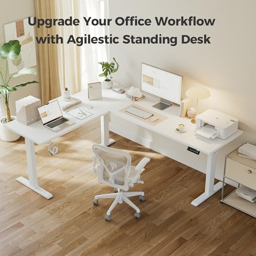 Agilestic L Shaped Electric Standing Desk Adjustable Height, 75 Inch, White