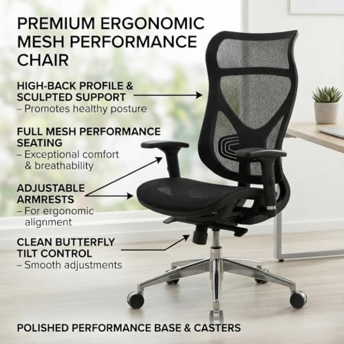 TR-Mesh Velo Full Mesh Office Performance Chair Set - Set of 2 High Back Ergonomic Chairs with Premium Suspension, Open-Air Back Support, Butterfly Tilt Control, Polished Base