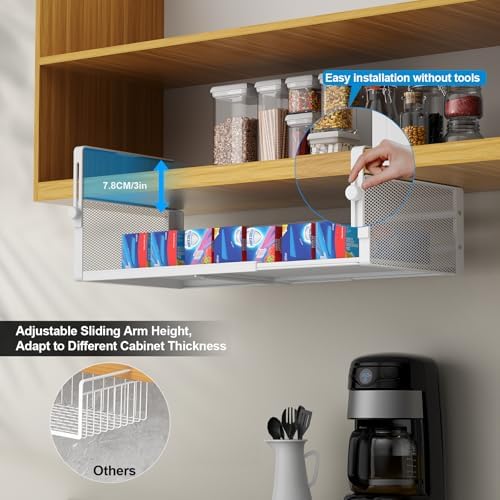 AmonHouseware 2Pack Expandable Under Shelf Storage Basket Organizer, White