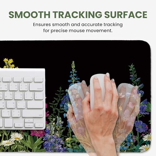 Aesthetic Desk Mat, Cute Starlit Floral Desk Pad Protector for Work & Decor, 35.4" x 15.7", Pretty Non-Slip Extended Mouse Pad for Office or Home