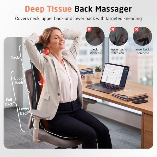 Mynt Shiatsu Neck & Back Massager for Chair, Deep Tissue Kneading Chair Pad
