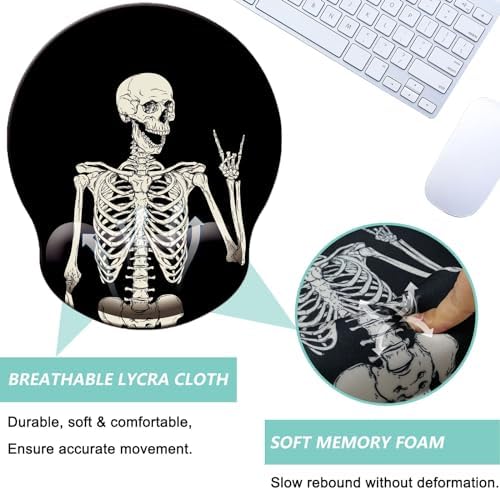 Mouse Pad with Wrist Support, Ergonomic Mouse Pad with Memory Foam Wrist Rest Cushion, Non-Slip Rubber Base Gaming Mice Pad for Home Office Computer Laptop, Human Skeleton