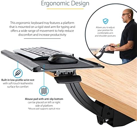 StarTech Under Desk Keyboard Tray, 10" x 26" Platform (KBTRAYADJ2)