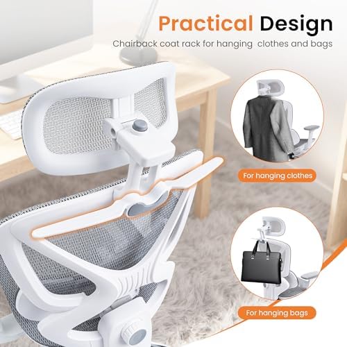 LuxErgo Big & Tall Ergonomic Mesh Office Chair 350lbs, High Back Reclining Gaming Desk Chair with 3D Headrest, Adjustable Armrests, Lumbar Support & Retractable Footrest, Gray