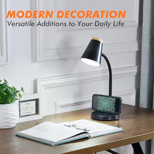 EJIAXIN Desk Lamp for College Dorm Room - Small LED Desk Lamp Touch Dimmable Reading Light for Home Office - Adjustable Flexible Gooseneck Table Lamp for Bedside Bedroom Nightstand Black