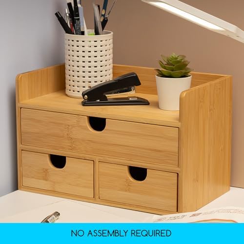MEEDEN Bamboo Desk Organizer with Drawers: Storage Container with Shelf