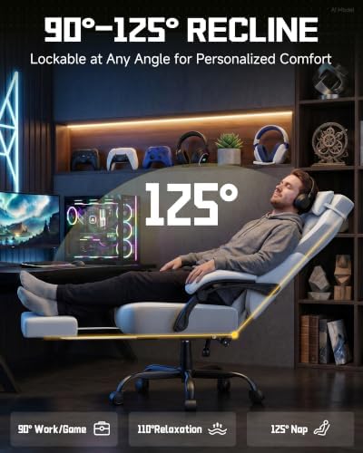 GTPLAYER Big & Tall Gaming Chair, Wide Seat with Footrest, Light Blue