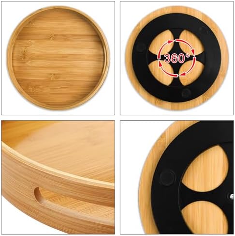 Wooden Lazy Susan Organizer for cabinet-12 Inch Bamboo Kitchen Turntable Organizer with Double Handles-Large Bamboo Lazy Susan for Table Top, Countertop, Cabinet, Pantry, Dining Table