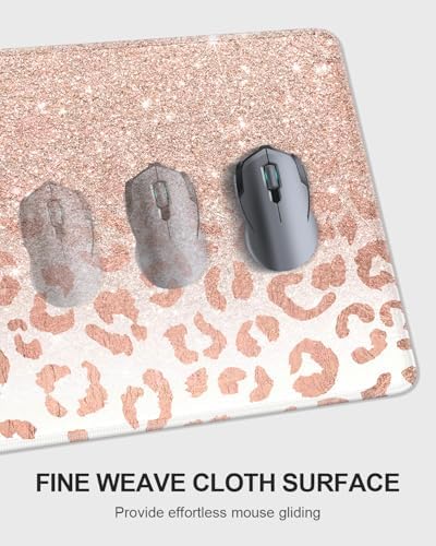 Auhoahsil Large Mouse Pad with Wrist Rests for Keyboard & Mouse, Thick Soft Ergonomic Memory Foam Wrist Supports, Big & Long Desk Mat 35.5 x 15.7 in, for Office Gaming Computer, Pink Gold Leopard