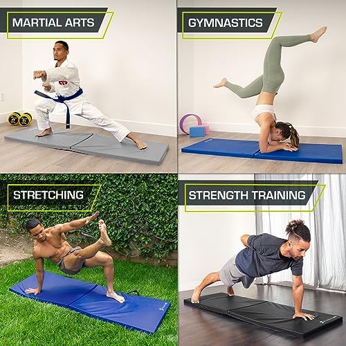 ProsourceFit Bi-Fold Folding Thick Exercise Mat 6’x2’ with Carrying Handles for MMA, Gymnastics Core Workouts