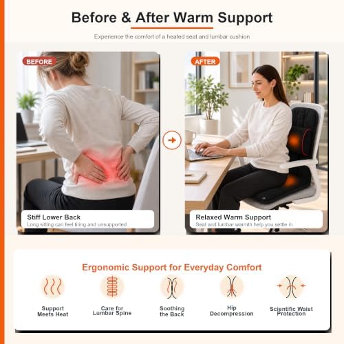 Melissa Heated Office Chair Cushion with Adjustable Lumbar Support