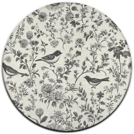 Fashion Round Area Rug Large Non Slip Carpet, Flower Bird Floral Unisex Home Decor Mat