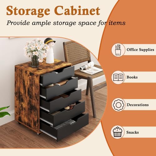 DREAMADE Rolling File Cabinet, 5-Drawer Under Desk File Cabinet
