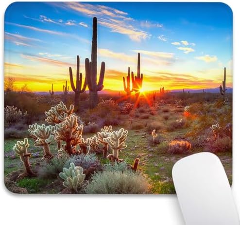Saguaros At Sunset Scenery Mouse Pad, North American Cactus Desk Mat