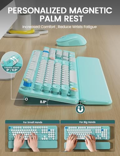 Wireless Keyboard and Mouse Combo, Typewriter Keyboard, Magnetic Wrist Rest