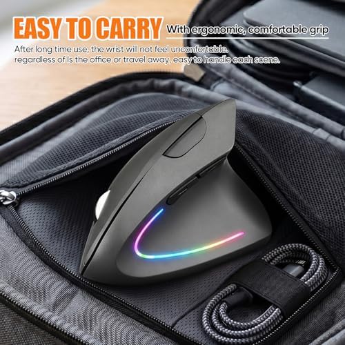 Wireless Bluetooth Ergonomic Vertical Mouse, Rechargeable Silent Slim Laptop Mouse,Portable(BT5.2+USB Receiver) LED Dual Mode Computer Mice,for Laptop,Desktop Computer,ipad Tablet,Phone,TV (Grey）