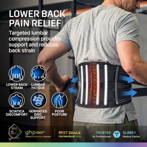 Modvel Back Brace for Lower Back Pain Women and Men – Lumbar Support Belt for Sciatica, Herniated Disc, Muscle Strain – Adjustable Breathable Work Brace with 6 Stays – Support for Posture