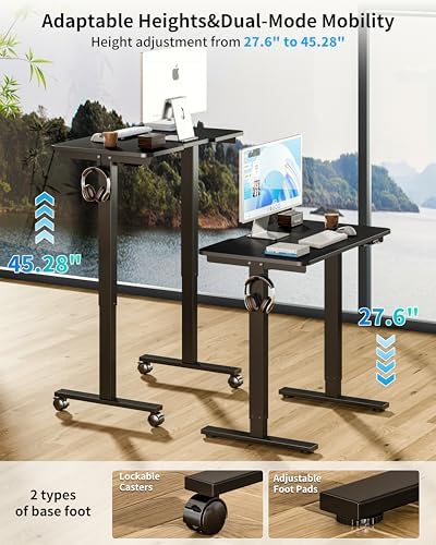 BIZUM 31.5" Small Electric Standing Desk Height Adjustable, Whole Piece Stand Up Computer Desk Work Study Writing Gaming Desks for Home Office Black