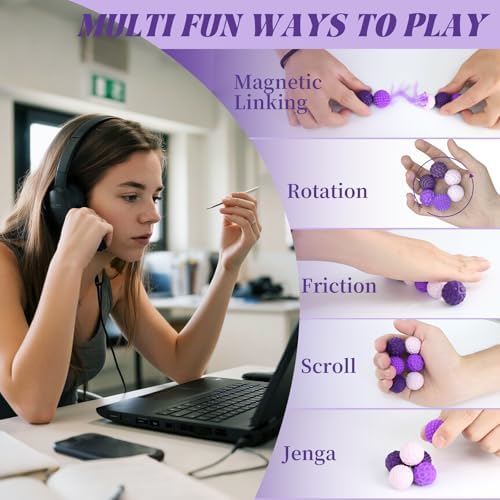 Silicone Magnetic Balls, Fidget Toys for Adults & Teens, 6PCS Stress Balls Sensory Toy, Quiet Magnet Desk Fidgets with Textured, ADHD Anxiety Relief Items, Fun Stocking Suffers Gifts (Purple)