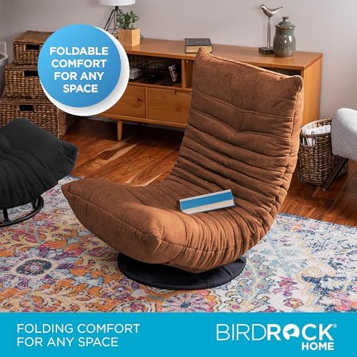 BIRDROCK HOME Swivel Floor Chair - 360 Adjustable Memory Foam Lounge Seat - Gaming - Comfortable Back Support - Cushion Dorm Rocker - Comfy for Reading Game Meditating - Fully Assembled (Brown)