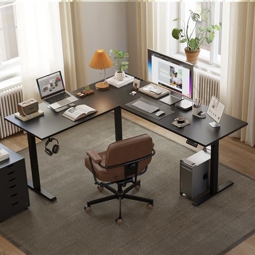 Agilestic 63 x 55 Inch L Shaped Electric Standing Desk, Black