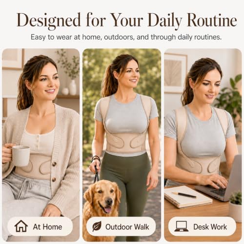 Posture Corrector for Women, Beige Back Straightener for Rounded Shoulders