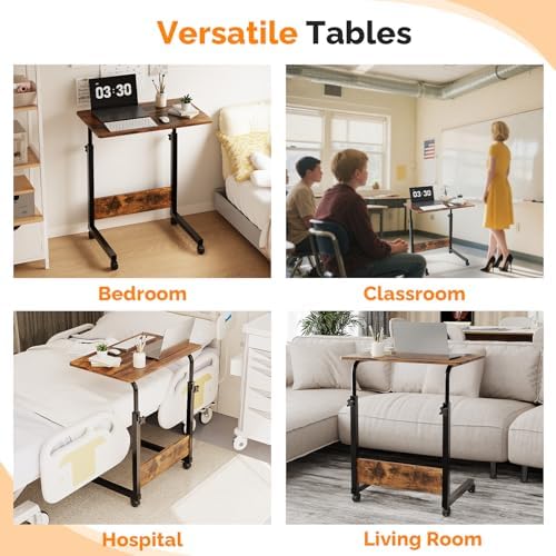 FCH Portable Computer Workstation, Standing Desk Adjustable Height, Small Computer Desk w/Rolling, Sit Stand Laptop Desk TV Tray for Bed Sofa Hospital Reading Eating, Rustic Brown, 23.6"