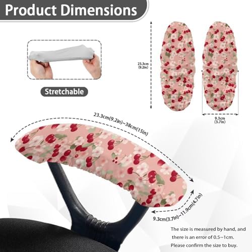 Cherry Blossom Printed Office Chair Armrest Covers Soft Comfy Breathable Gaming Chair Arm Rest Covers with Elastic Edge Easy to Install Home Decorative Accessories, Set of 2