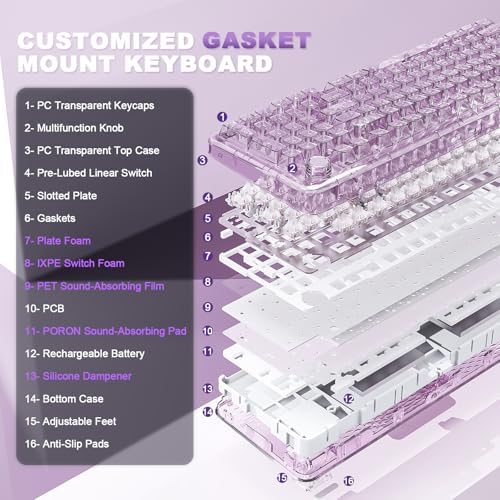 YUNZII X98 Wireless Mechanical Keyboard with Knob (Purple, Snow Switch)