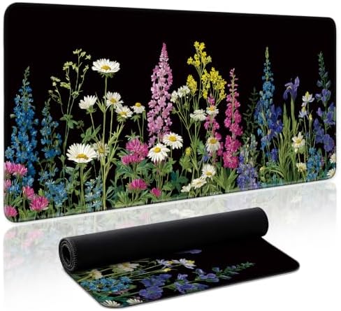 Aesthetic Desk Mat, Cute Starlit Floral Desk Pad Protector for Work & Decor, 35.4" x 15.7", Pretty Non-Slip Extended Mouse Pad for Office or Home