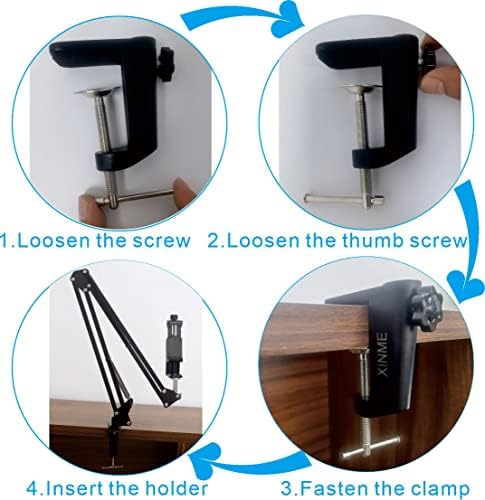 Replacement Heavy Duty C Clamp for 1/2” Base Magnifying Lamp,Desk Lamp,Swing Arm Lamp,Phone I pad Mount,Tablet Mic Holder,Table Mount Clamp for Microphone Stand Mic Boom Arm (ALU BLACK)