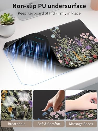 3-in-1 Ergonomic Keyboard Stand with Wrist Rest & Mouse Pad Set, Flower