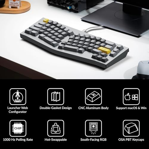 Keychron Q8 Wired Custom Mechanical Keyboard, 65% Alice Layout QMK/VIA Programmable with Hot-swappable Gateron G Pro Red Switch Double Gasket Compatible with Mac Windows Linux (Grey)
