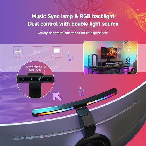 ONWAY Curved Monitor Light Bar with RGB Backlight, Wireless Remote Touch Control, No Glare Lamp with Camera Base for Gaming/Office Computer Setup