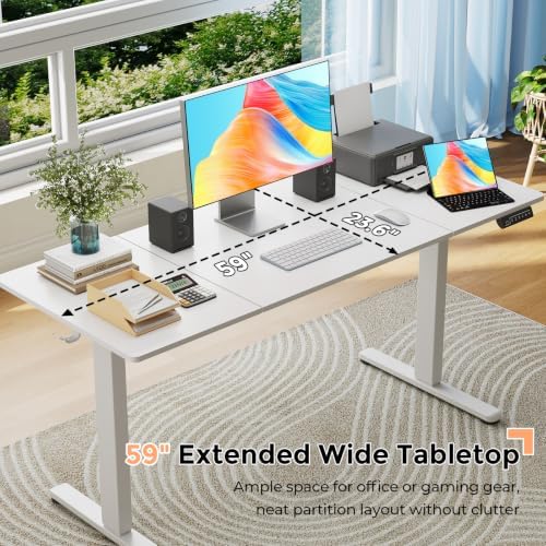 59"×24" Large Electric Standing Desk, Sit Stand Desk, White