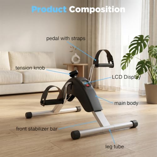 an Pedal Exerciser, Under Desk Bike for Adults, Mini Exercise Bike | Adjustable Resistance Foot Peddler for Sitting Desk, Under Desk Bike with LCD Monitor for Home Office