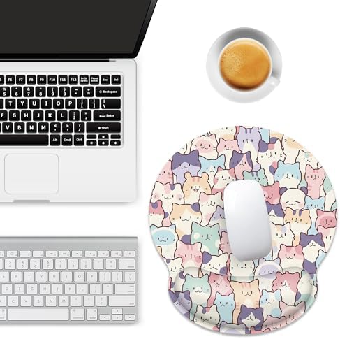Cute Colorful Cat Ergonomic Mouse Pad with Wrist Rest for Desk Work Office