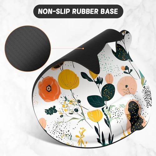 Ergonomic Mouse Pad with Wrist Rest, Cute Cat Memory Foam Padded Pain Relief Non-Slip Wrist Support Mouse Mat for Gaming Work Computer Laptop, Funny Office Supplies Desk Accessory, Cute Flower