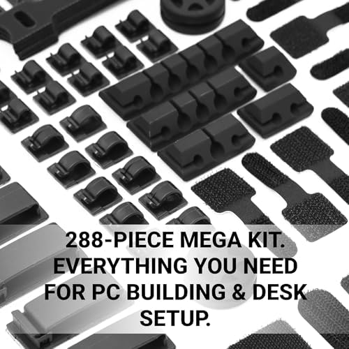 Hexcal 288-Piece Cable Management Kit - All-in-One Desk Organizer Set with Cable Sleeves, Silicone Clips, and Adhesive Ties - Premium Wire Management for Home Office, Gaming, and PC Building - Black