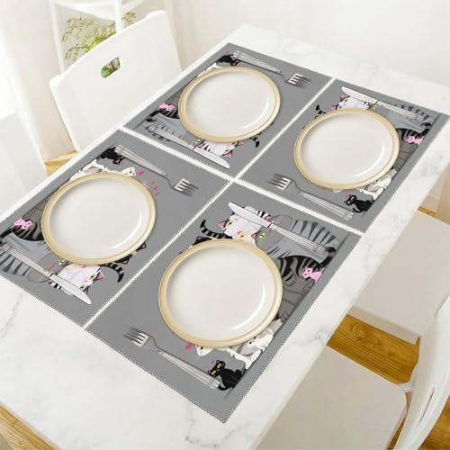 Cute Cats Group Portrait Washable Placemats Set of 4, Durable Heat Resistant Table Mats 17.7 X 11.8 Inch for Dining Table Kitchen Decor Indoor Use