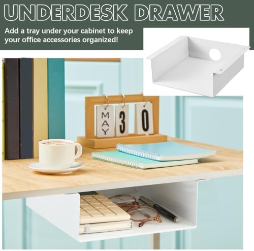 Yaocom 2 Pack Under Desk Hanging Shelf, Carbon Steel Storage Tray with Mute Felt Sheets, Mount Shelves Organizer for Office Home Workstation Gaming Desk Stand up(7.5x8x2.8 in/Storage Shelf,White)