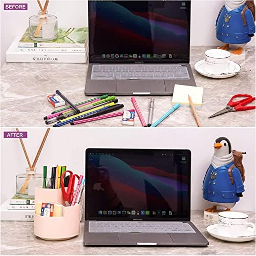 Siveit Desk Pencil Pen Holder, Desk Organizers 3 Slots 360-Degree Rotating Pen Holder for Desktop Storage Stationery Supplies Organizer, Home, Office, School, Kids, Peach Pink