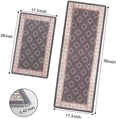 Kitchen Floor Mat Set of 2, Anti Fatigue Kitchen Mat 17"x59"+17"x29"